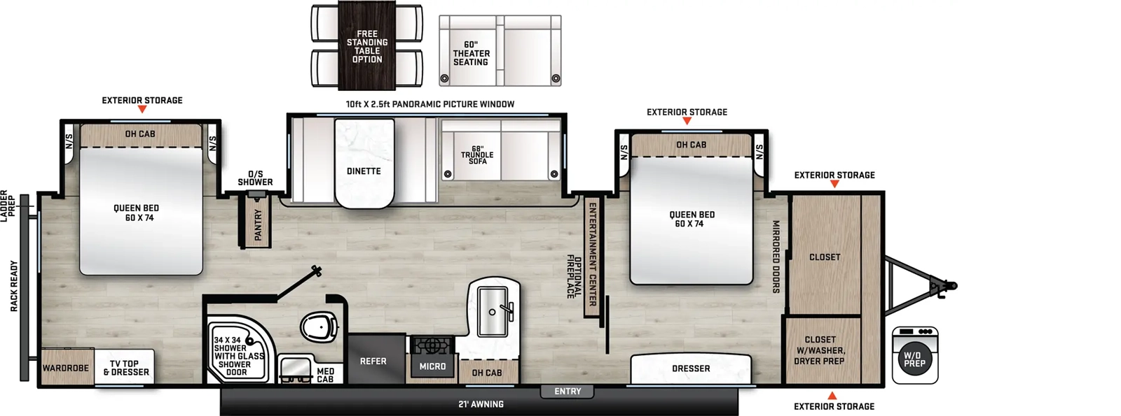 343BHTS (2 Queen Beds) Floorplan Image